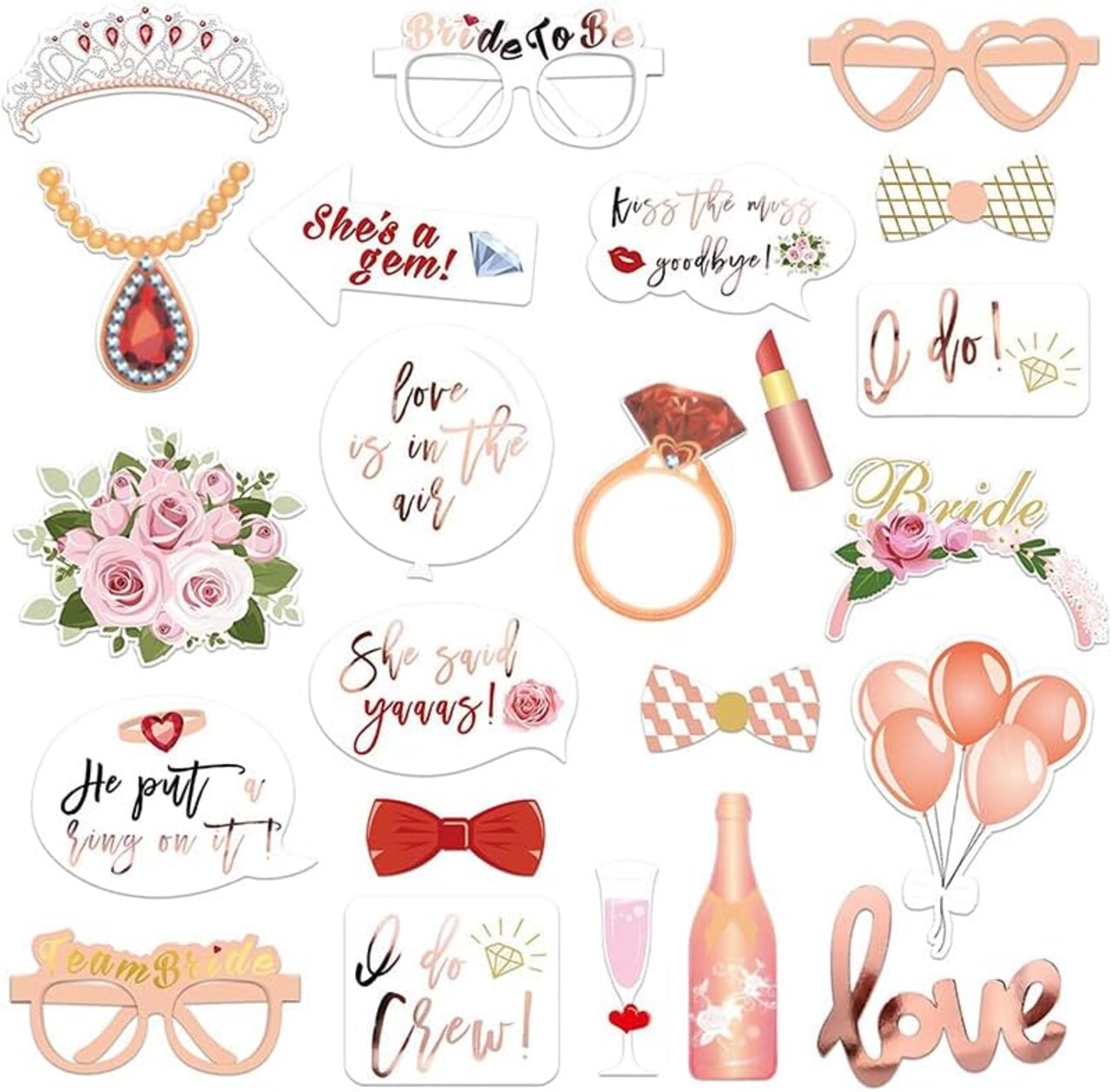 Bridal Shower Photo Props, Bride to Be Wedding Photo Booth Props - 23 Pcs, Rose Gold Bachelorette Party Decorations, Miss to Mrs Party Gift Accessories Wedding Favor Supplies, 30TH-PD-01